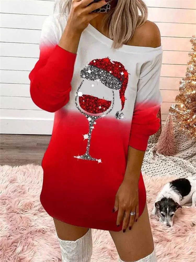 Hat Gradient Wine Mini Dress - Red