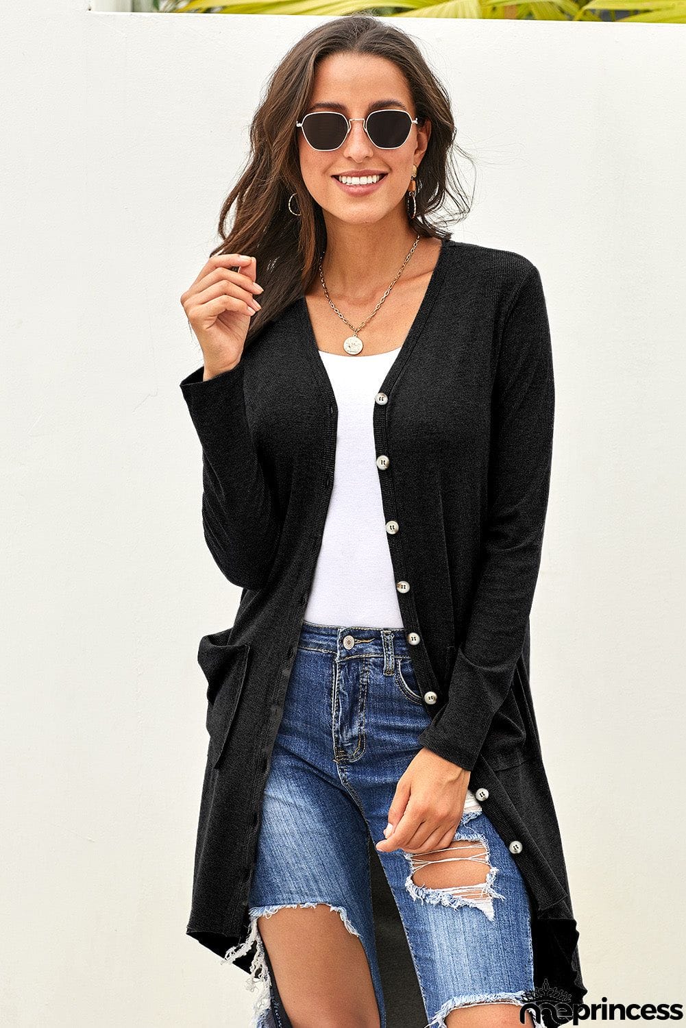Selected Button Pocketed High Low Cardigan