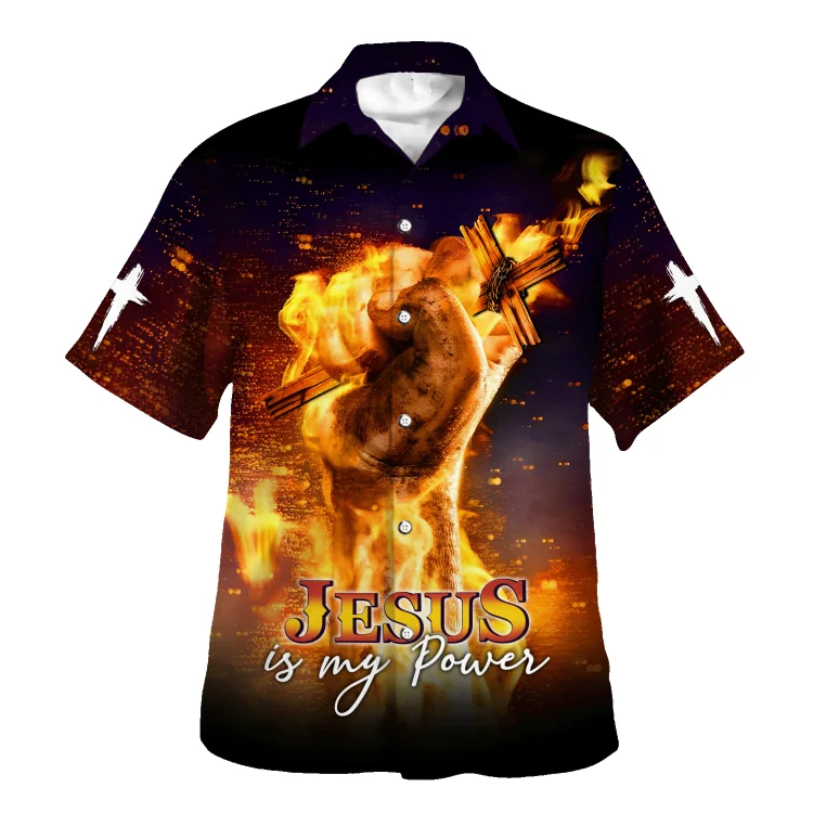 BrosWear Abstract Jesus Alphabet Printed Short Sleeved Shirt