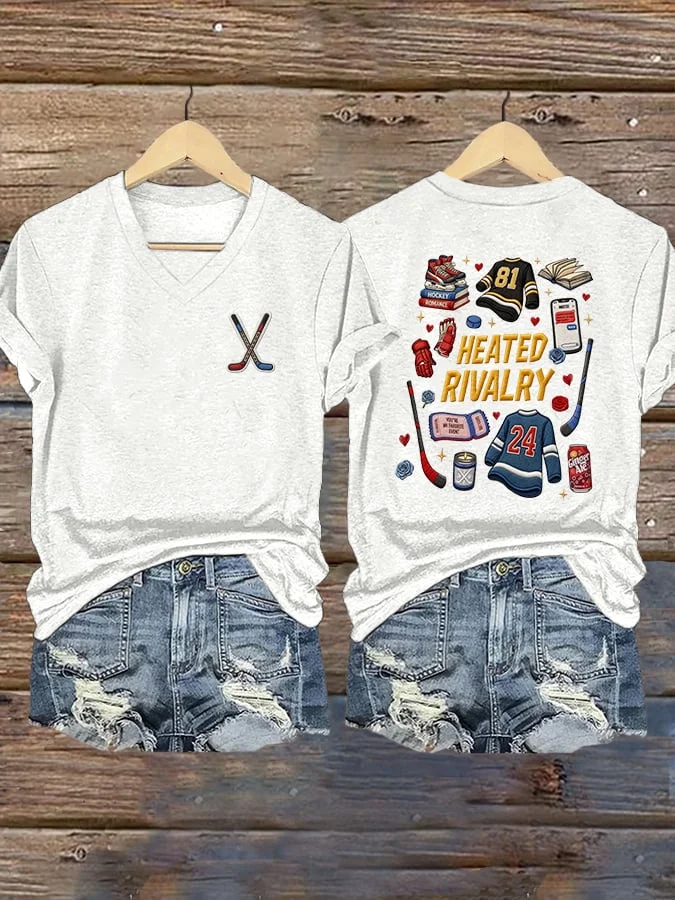 Women's Hockey Romance Print T-Shirt  socialshop