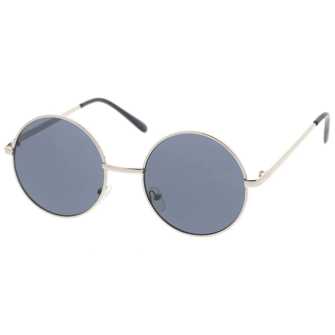 Retro Metal Frame Slim Temple Neutral-Colored Lens Round glasses 51mm
