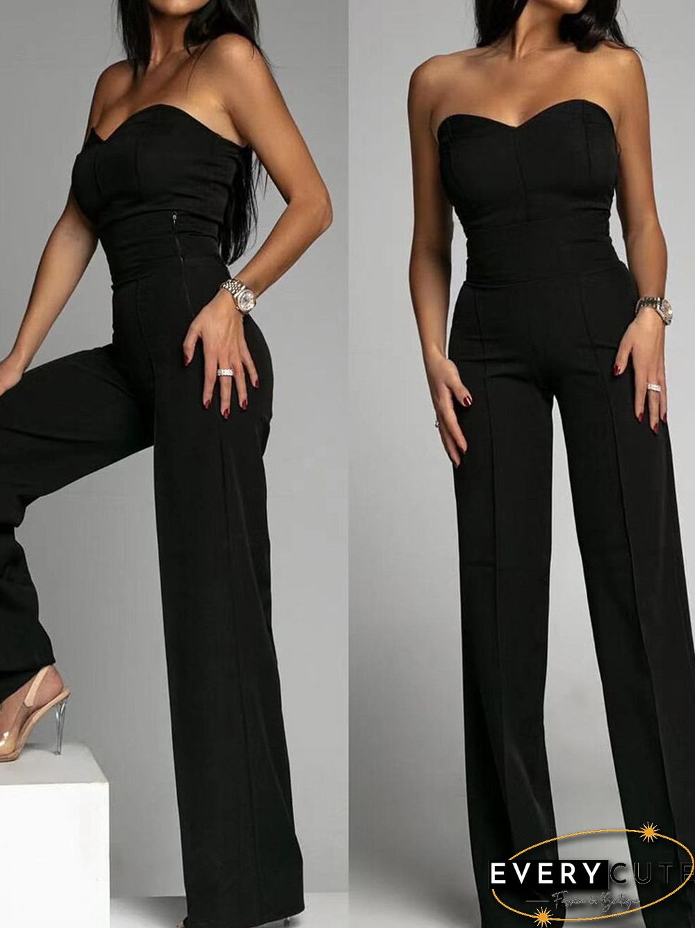Summer Sexy Bustier Office Bodysuit Jumpsuit Women Elegant Sleeveless Backless Romper