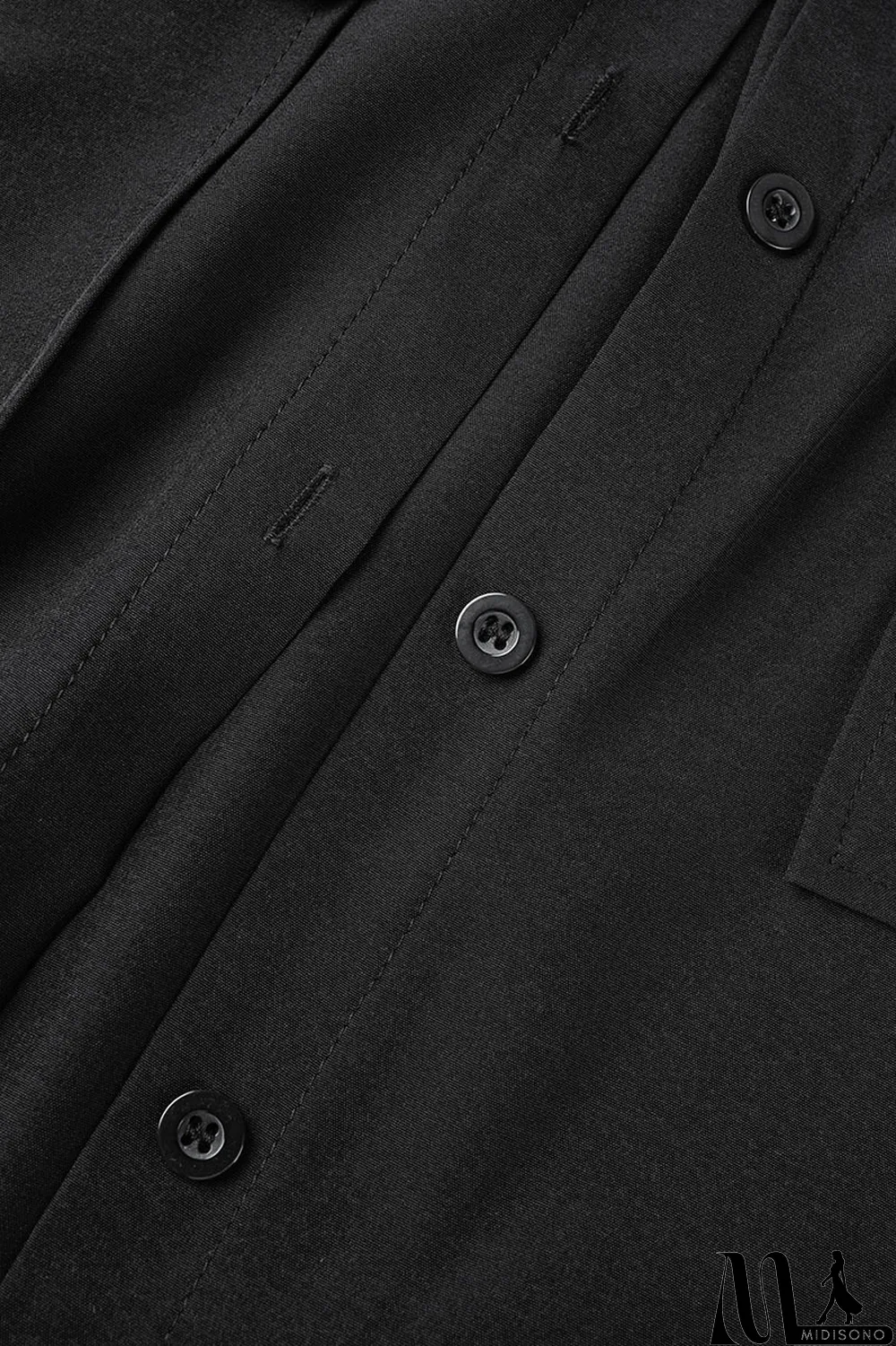 MidiSono - Brown Casual Solid Patchwork Buckle Turndown Collar Tops