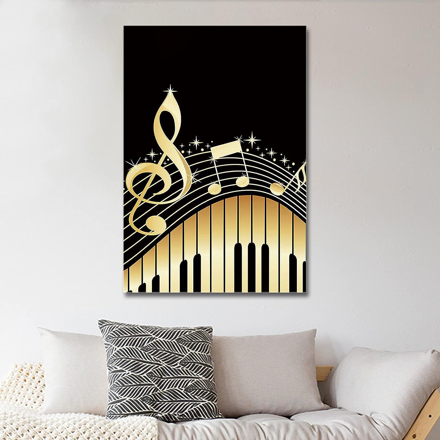 Comfort Her Zon Canvas Wall Art Piano Notes Music Yellow Gradient Canvas Artwork Paintings Wall Art Picture for Living Room Bedroom Office Framed Ready to Hang 8 x 12 Inch 8x12 inch