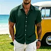 Men's Short Sleeve Linen Blend Button Down Shirt Lightweight Breathable Casual Summer Dress Shirt Striped Pattern by Inlyline
