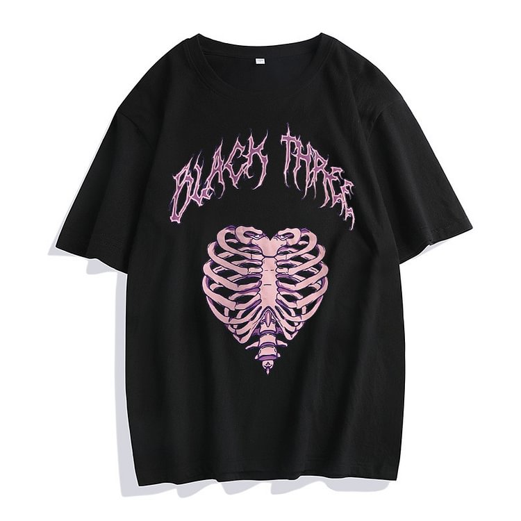 Gothic Skull Heart Printed T-shirt