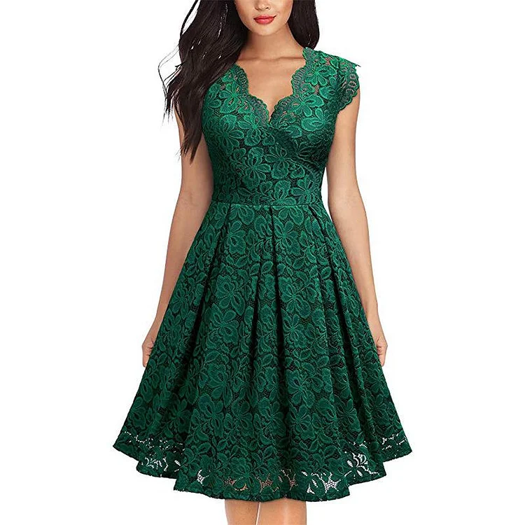 Women's Retro Lace V-neck Sleeveless Dress