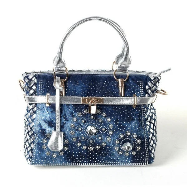 Womens Handbag Large Oxford Shoulder Bags Patchwork Style And Denim Diamond Decoration Totes