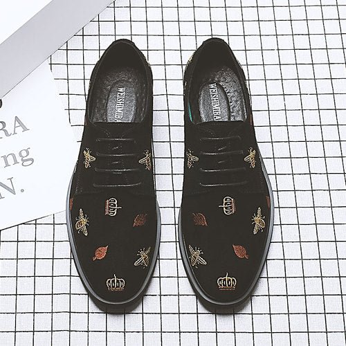 29656-P105 Bees Embroidered Shoes-dark style-men's clothing-halloween