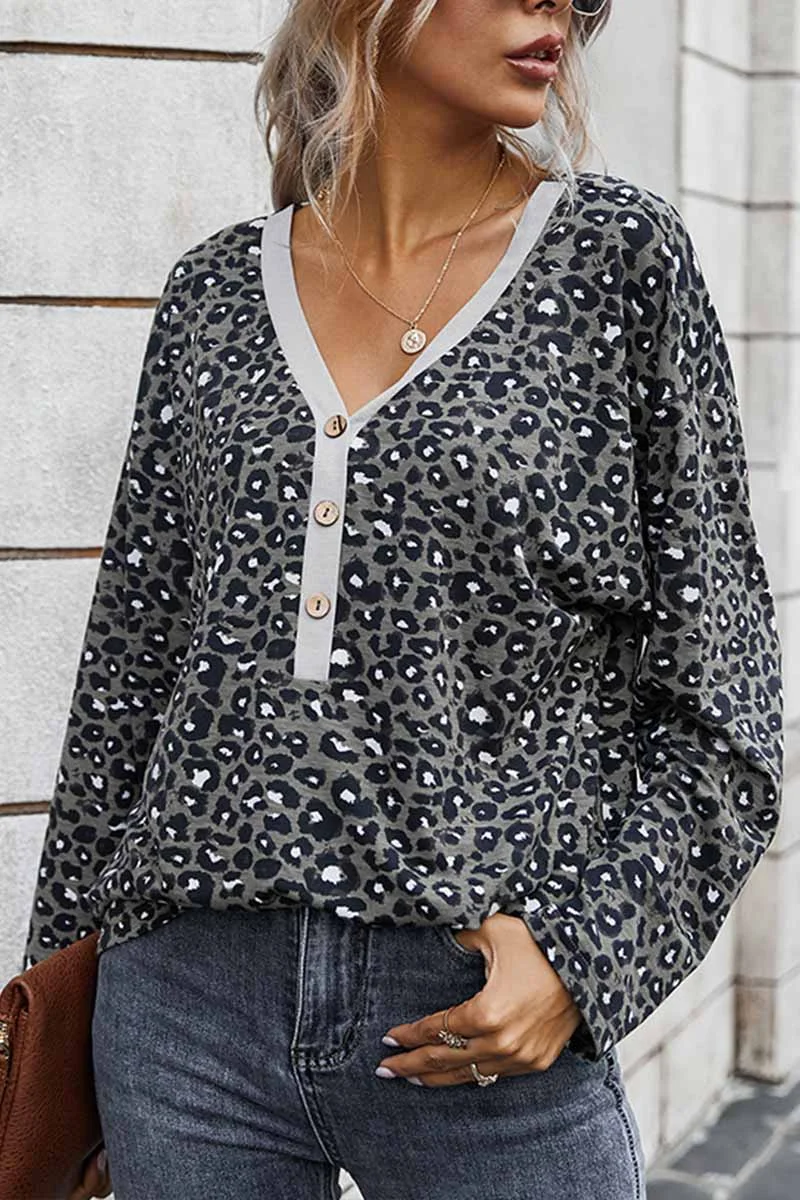 Elegant V-neck leopard print blouse women