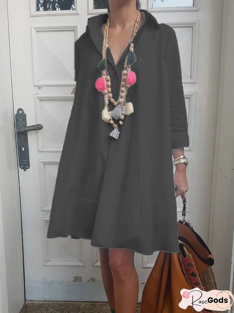 Casual Solid V Neck Dress