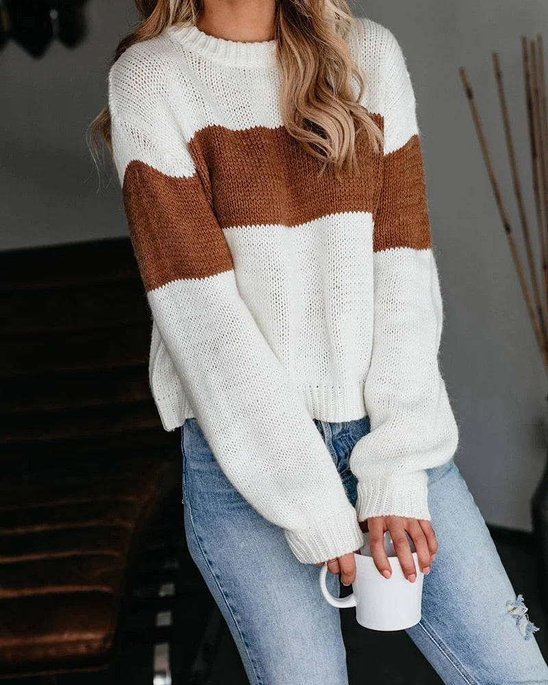 Fitshinling Patchwork Sweater Women Clothing Autumn Winter 2020 Boho Jumper Knitwear Long Sleeve Tops Holiday Pullover Female