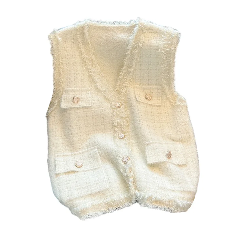 Toloer French Socialite Small Fragrant Wind Hair Edge Vest Vest Female Spring And Autumn Design Sense Temperament V Collar Horse Clip Jacket Jacket-Outfit Ideas
