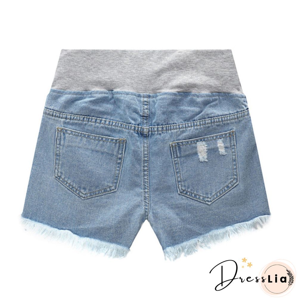 Pregnant Women's Ripped Hole Loose Denim Maternity Shorts Summer Casual Belly Clothes