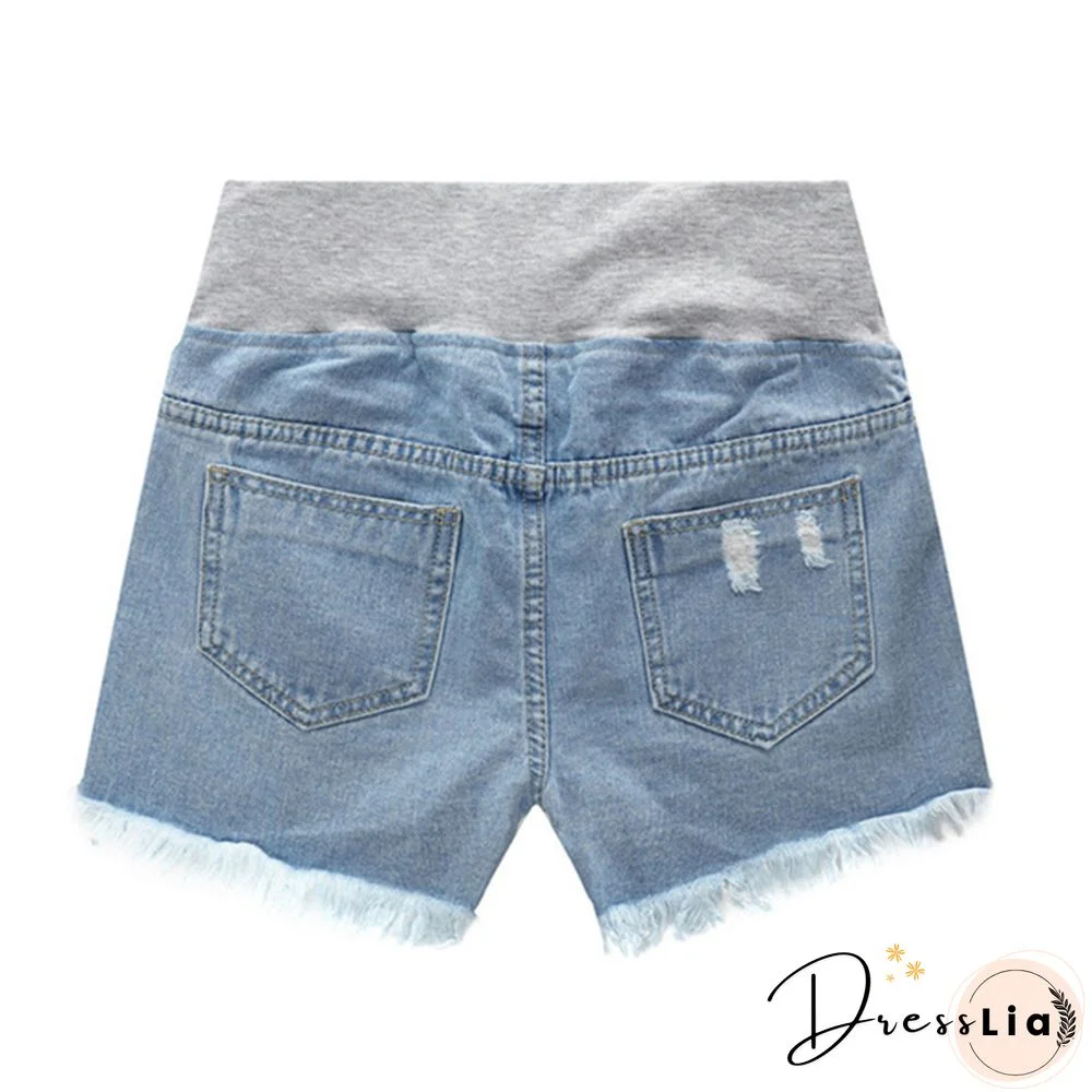 Pregnant Women's Ripped Hole Loose Denim Maternity Shorts Summer Casual Belly Clothes