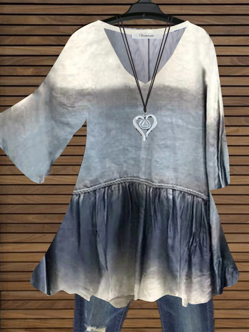 Women Half Sleeve V-neck Solid Color Dress