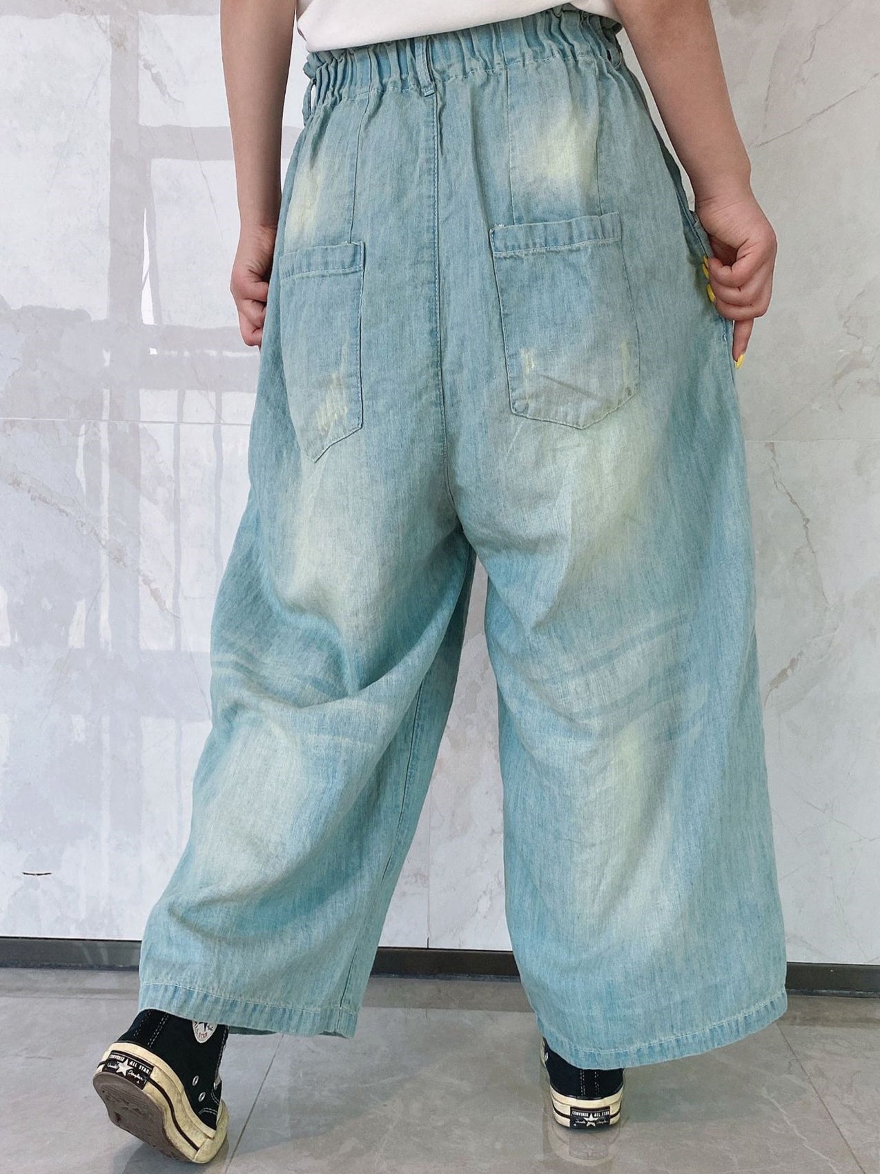 Women's Hole Casual Wide Leg Ripped Denim Cropped Pants