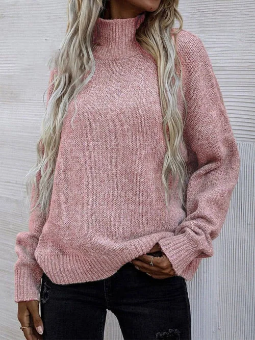 Pullover Loose Knitted Sweater Large Size Turtleneck Solid Color Sweater