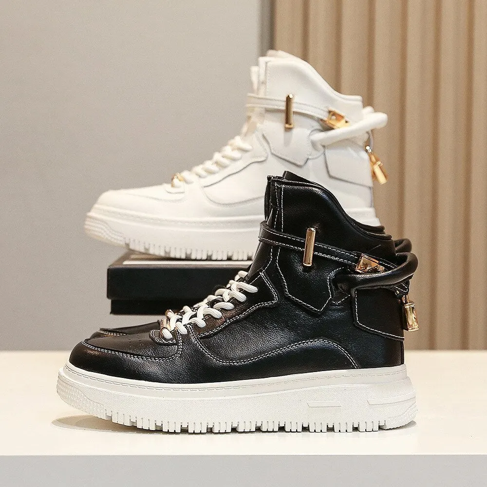 Autumn New Cowhide High Top Shoes Fashion Trend Women's Sneakers Breathable Sports Shoes Female Casual Sneakers Off White Shoes