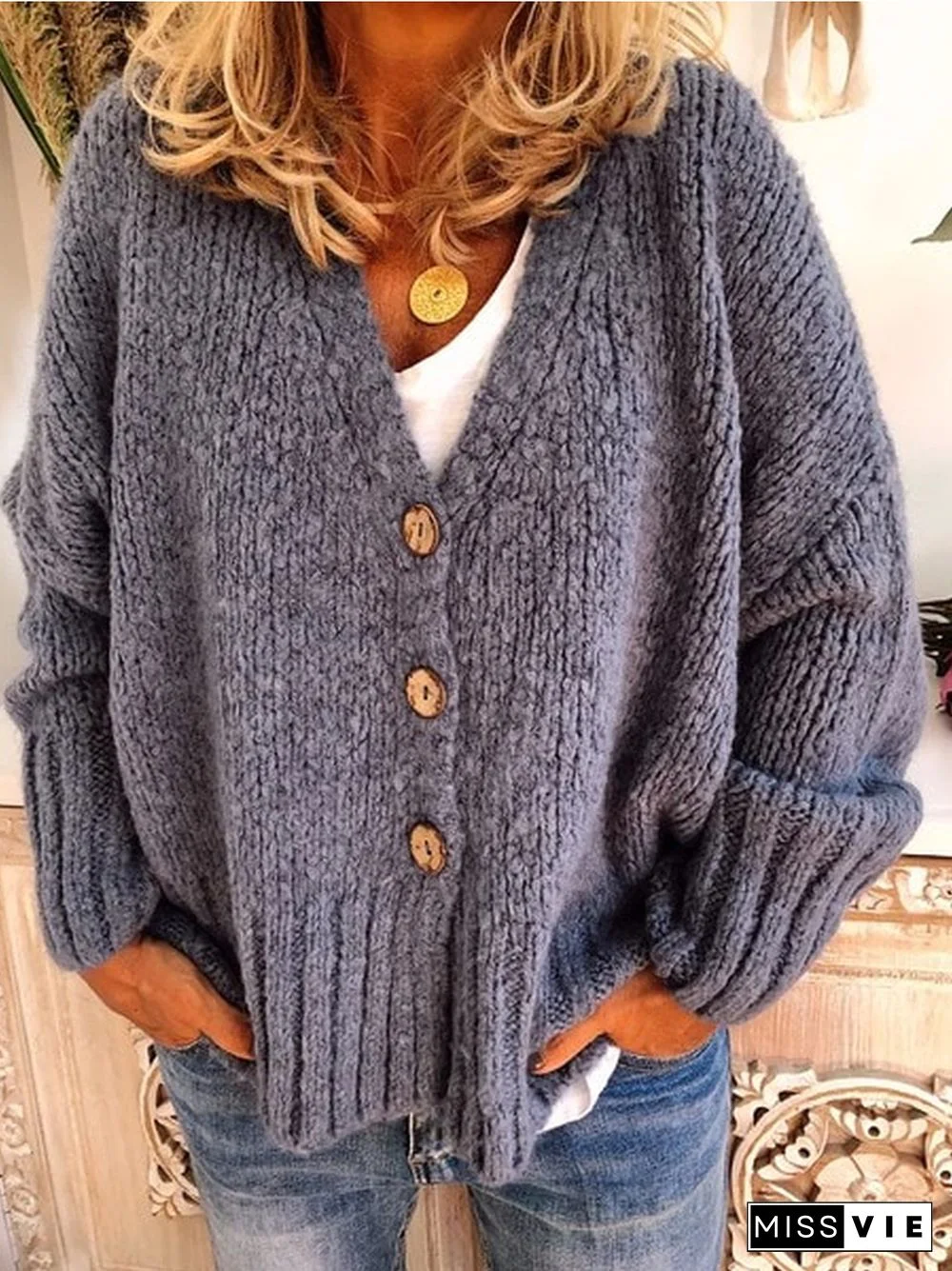 Plus Size Women Buttoned Casual Cardigans Sweater
