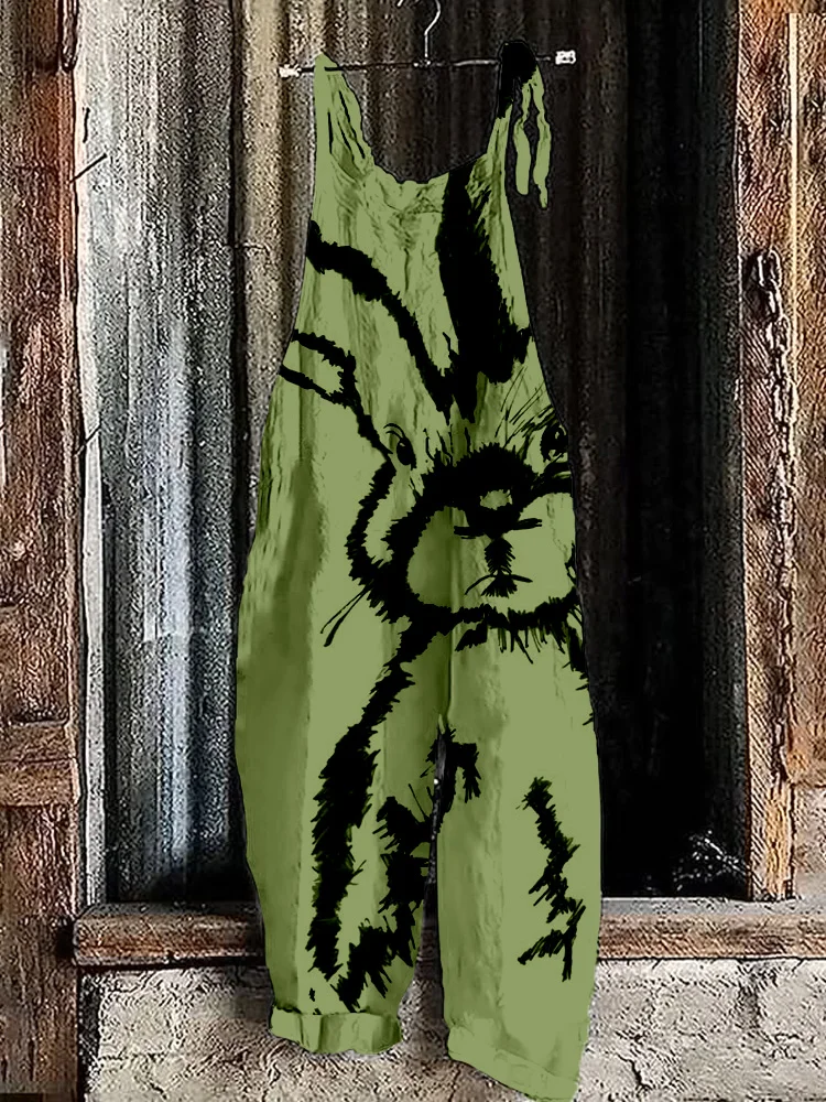 Cute Rabbit Pattern Linen Blend Cozy Jumpsuit