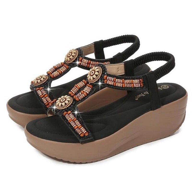 Qjong Women's Sandals New Casual Ladies Flat Shoes Rhinestones Bling Summer Comfort Slip On Woman Sandalias Female Footwear