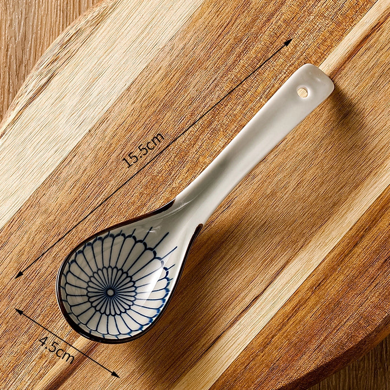 Japanese-style Small Spoon Ceramic Spoon Household Blue And White Porcelain Soup Spoon Creative Cute Pattern Spoon