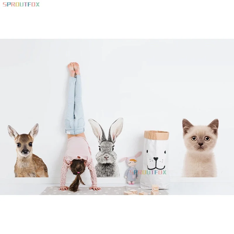 Cartoon Cute Animals Wall Stickers Girafee Rabbit Deer Lion Dog Cat for Baby Boys Room Nursery Home Decoration KIds Animal Decal