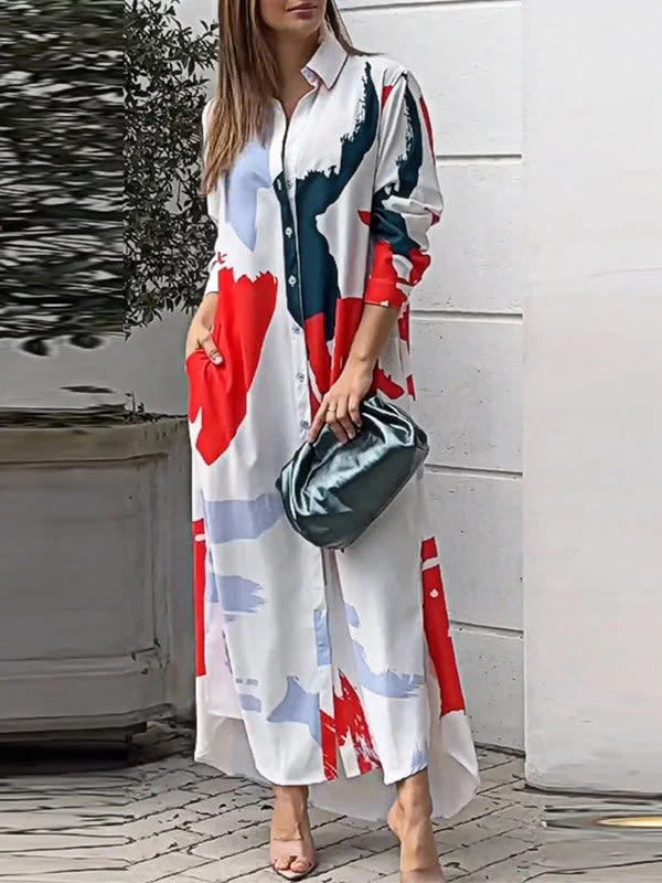 Printed Slit Shirt Dress
