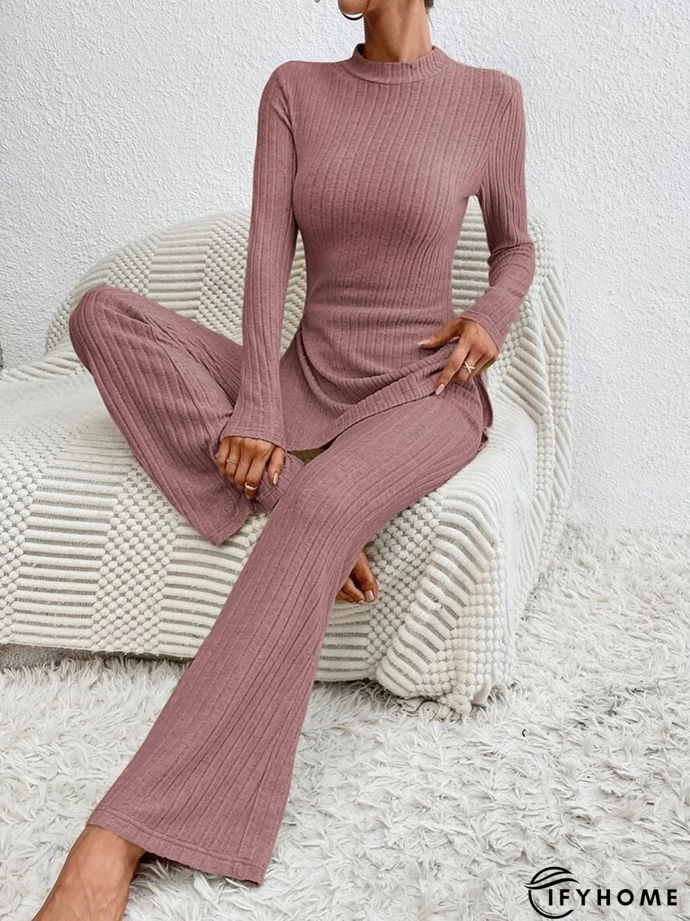 Plain Long Sleeve Crew Neck Casual Two Piece Set | IFYHOME