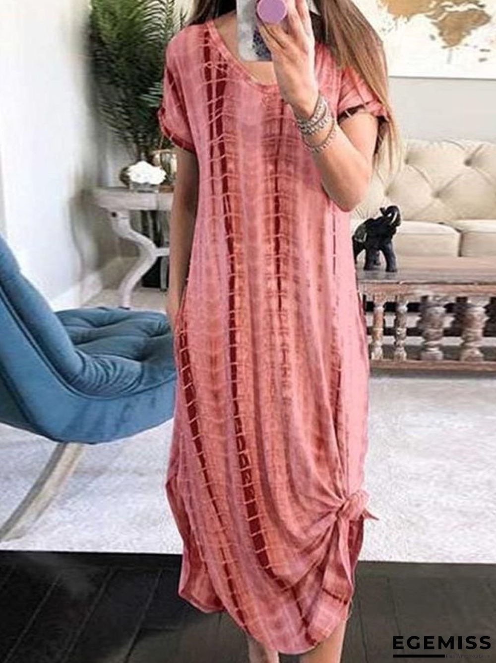 Baggy Print Scoop Neck Short Sleeve Maxi Dress | EGEMISS