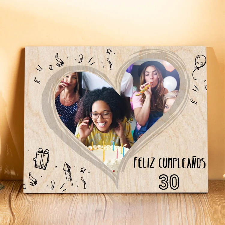 Lámina marco de madera feliz cumpleaños personalizado con foto y número