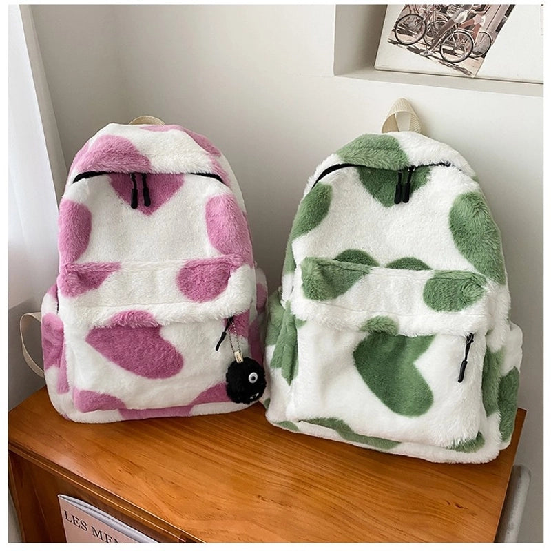 Harajuku Style Schoolbag Female Backpack Letter Cute Girl Plush Bag Korean Style Student Bag Soft Girl Backpack