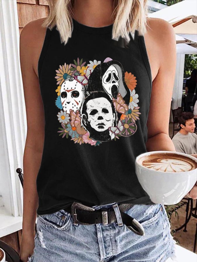 Women´s Ghost Floral Print Round Neck Sleeveless Tank Top