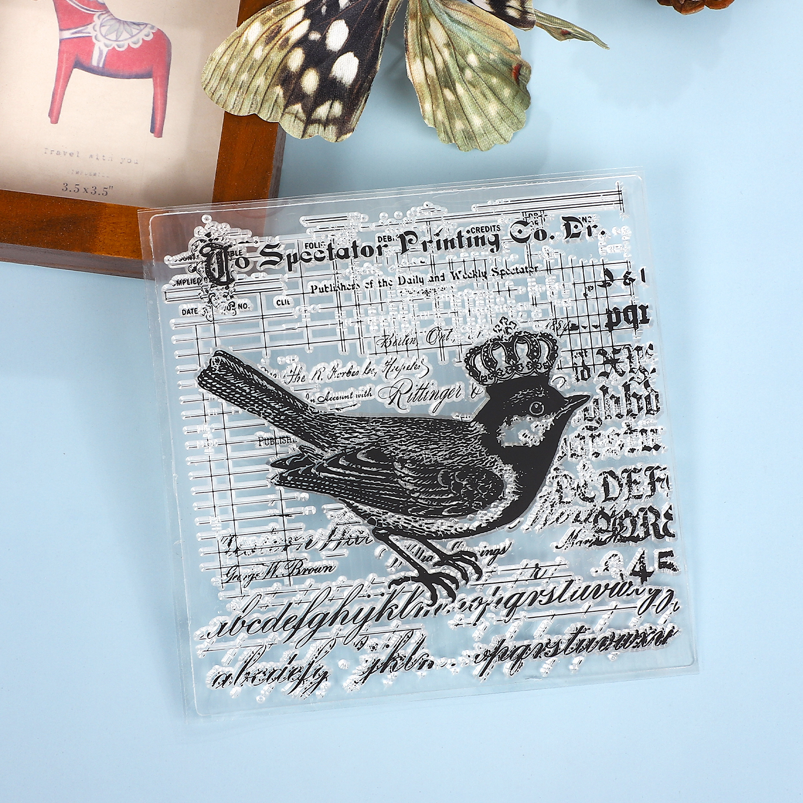 Silicone Stamp - Vintage Leaves Bird Flower Music Score Transparent 