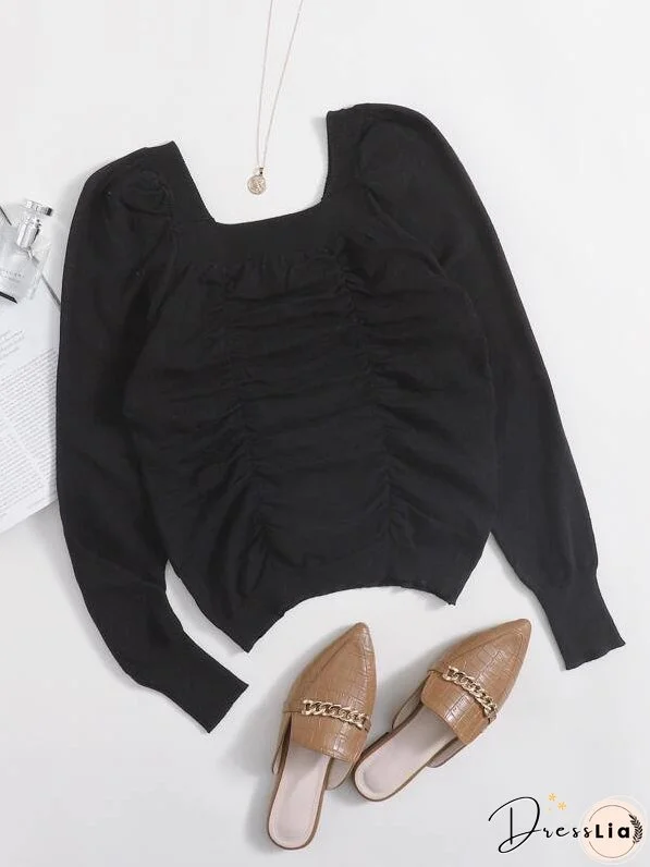 Square Neck Ruched Sweater