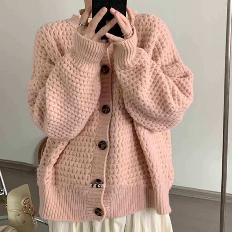 Brownm Brownm Version Of Pineapple Heavy 2024 Autumn And Winter Languid Loose Single Buckle Sweater Open Shirt Coat Woman