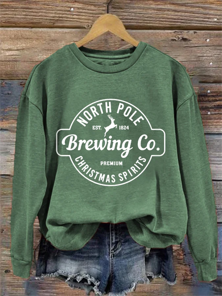 Comstylish Women's North Pole Brewing Co.Premium Christmas Spirits Casual Sweatshirt
