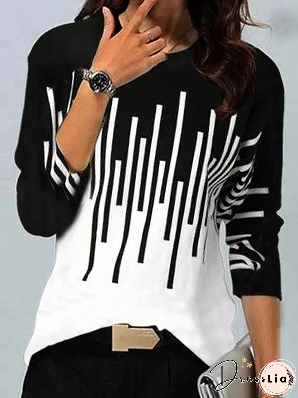 Daily Geometric Cotton Blends T-shirt