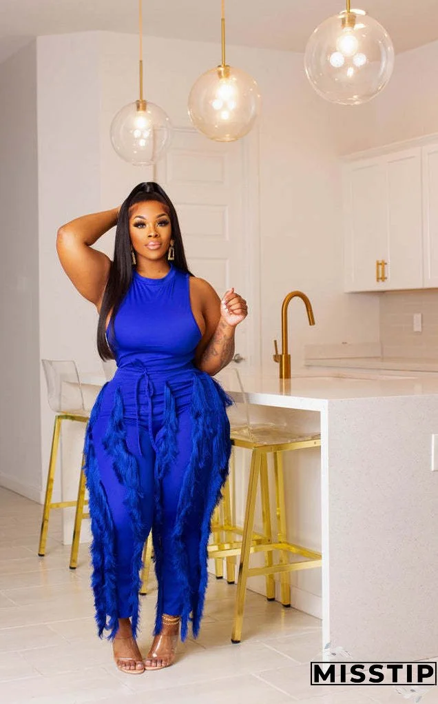 Women's Solid Color Tassel Two Piece Suit