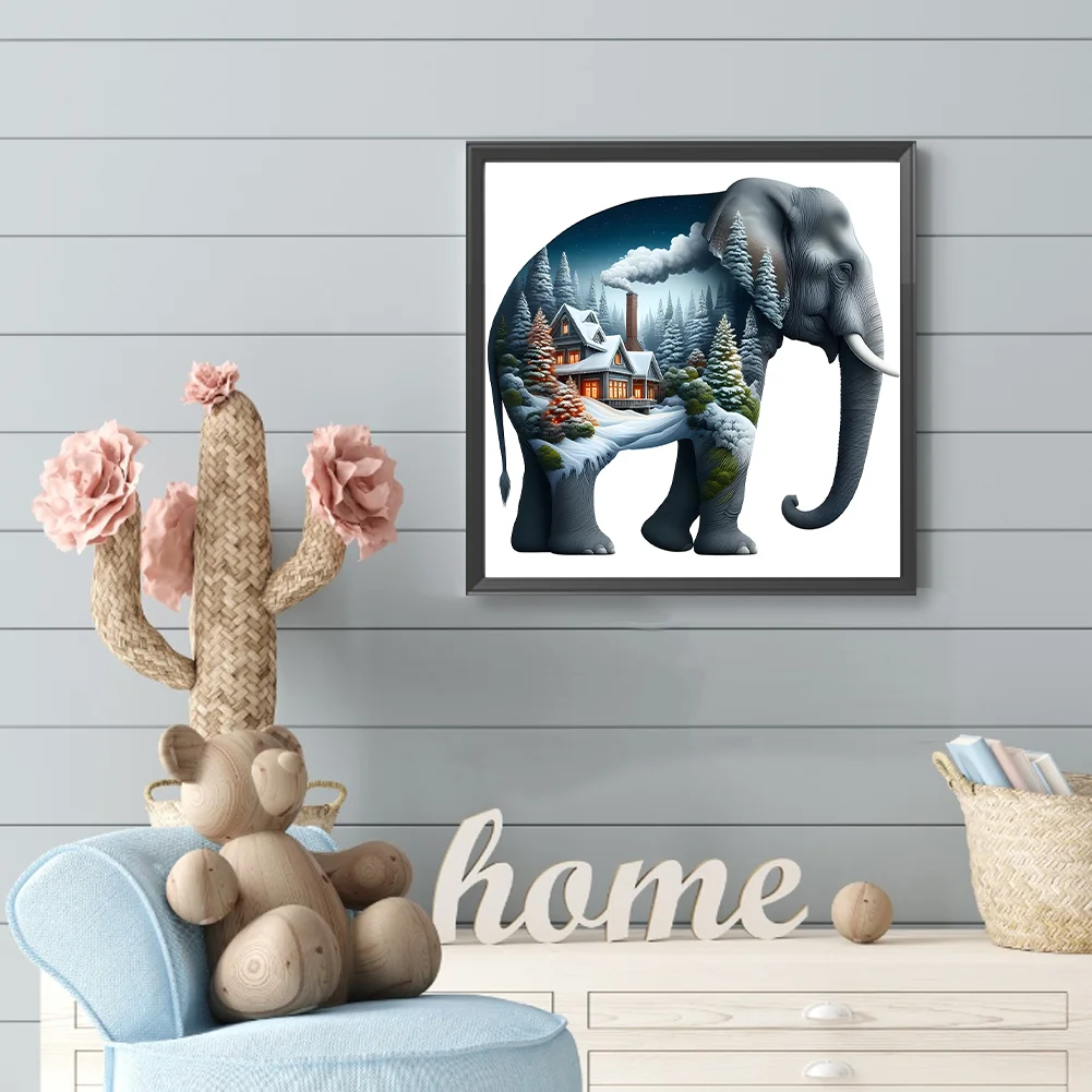 Diamond Painting - Full Round Drill - Elephant Silhouettes(Canvas|30*30cm)