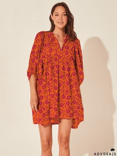 Floral Tie Neck Balloon Sleeve Dress