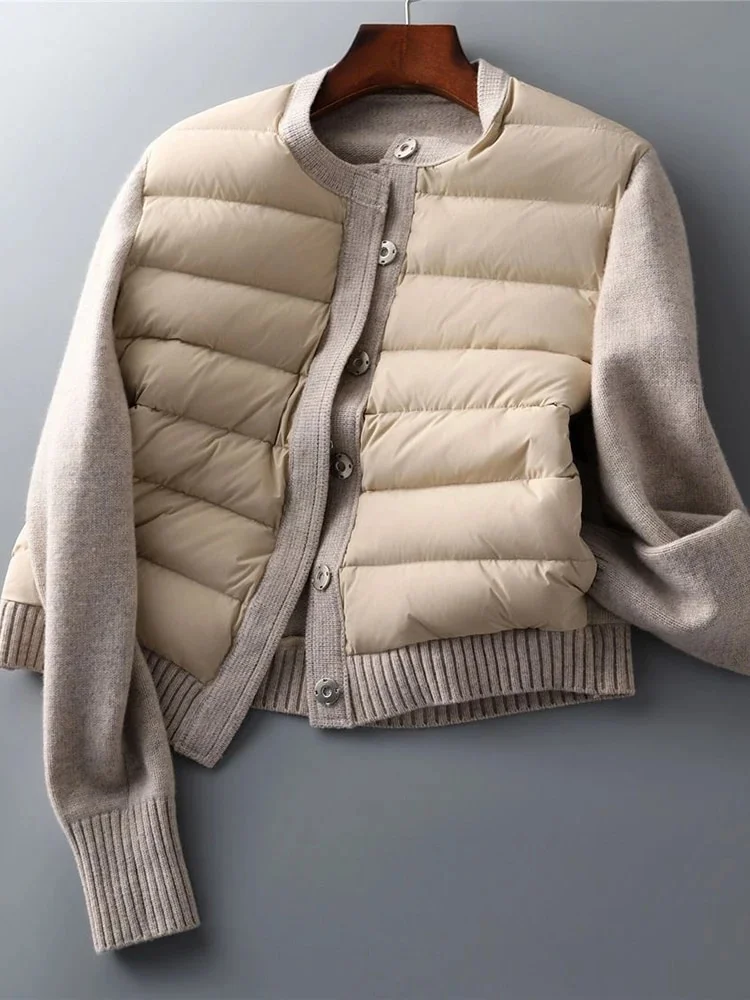 Woherb Winter Sweater Patchwork Parka Women's Down Jackets Ultra Light Warm Casual Coat Female Puffer Jacket Oversized Outerwear-Outfit Ideas