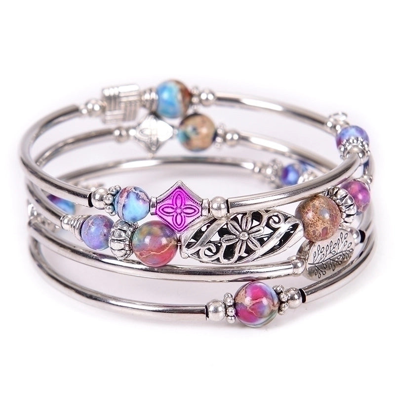 Ethnic Style Flower Natural Stone Turquoise Tiger Eye Handmade Bangle