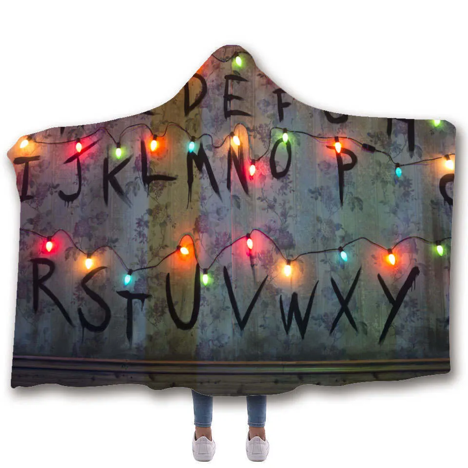Stranger Things Hooded Blanket For children Sherpa Fleece Hoodie Blanket For Sofa Microfiber Mantle Throw Blanket For Travel