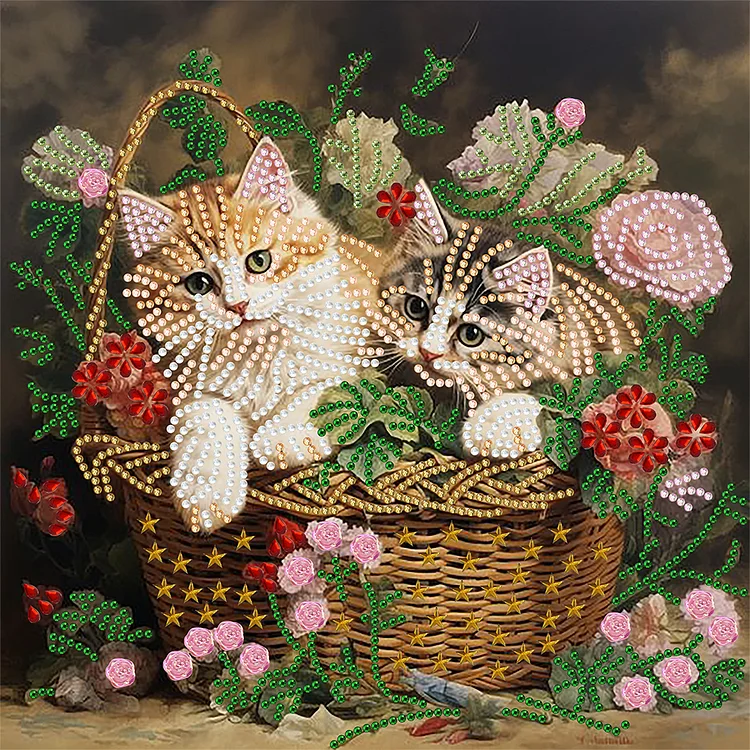 Partial Drills Special-shaped Drill Diamond Painting - Flowers And Cats -  30*30cm