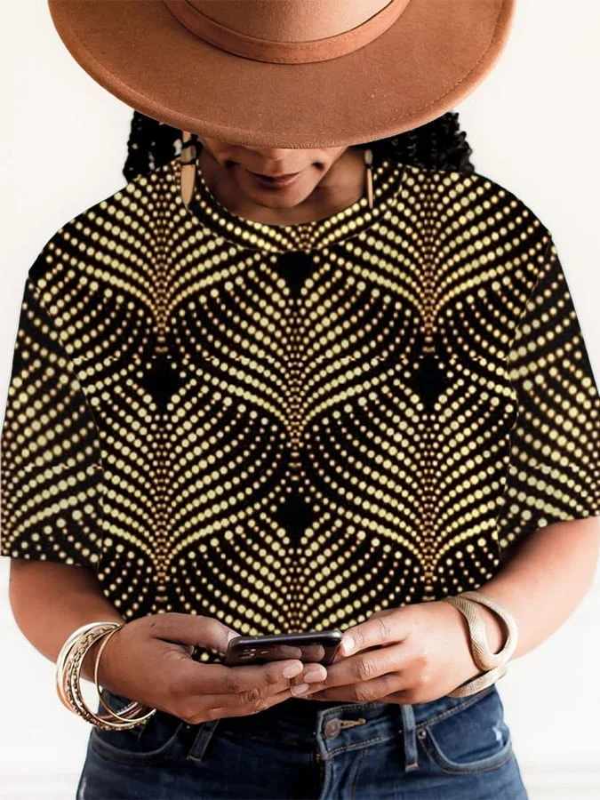 Women's Geometric Polka Dot Pattern Printed Short-Sleeved T-Shirt 