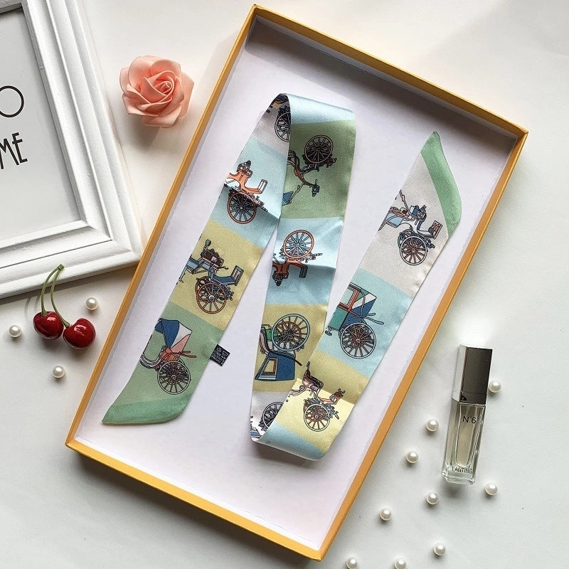 Women’s Minimalist Classic Style Color Block Satin Printing Silk Scarf