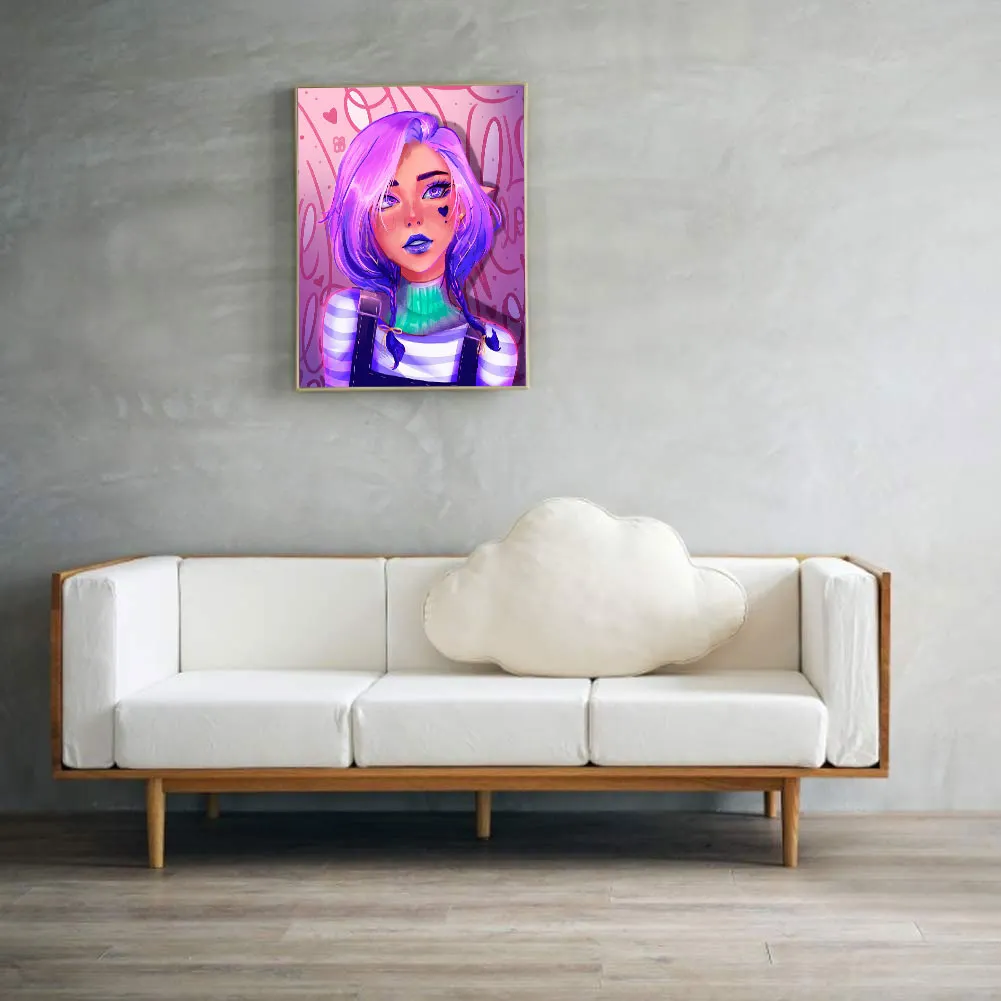Full Round Diamond Painting 30*40cm - Purple Hair Girl