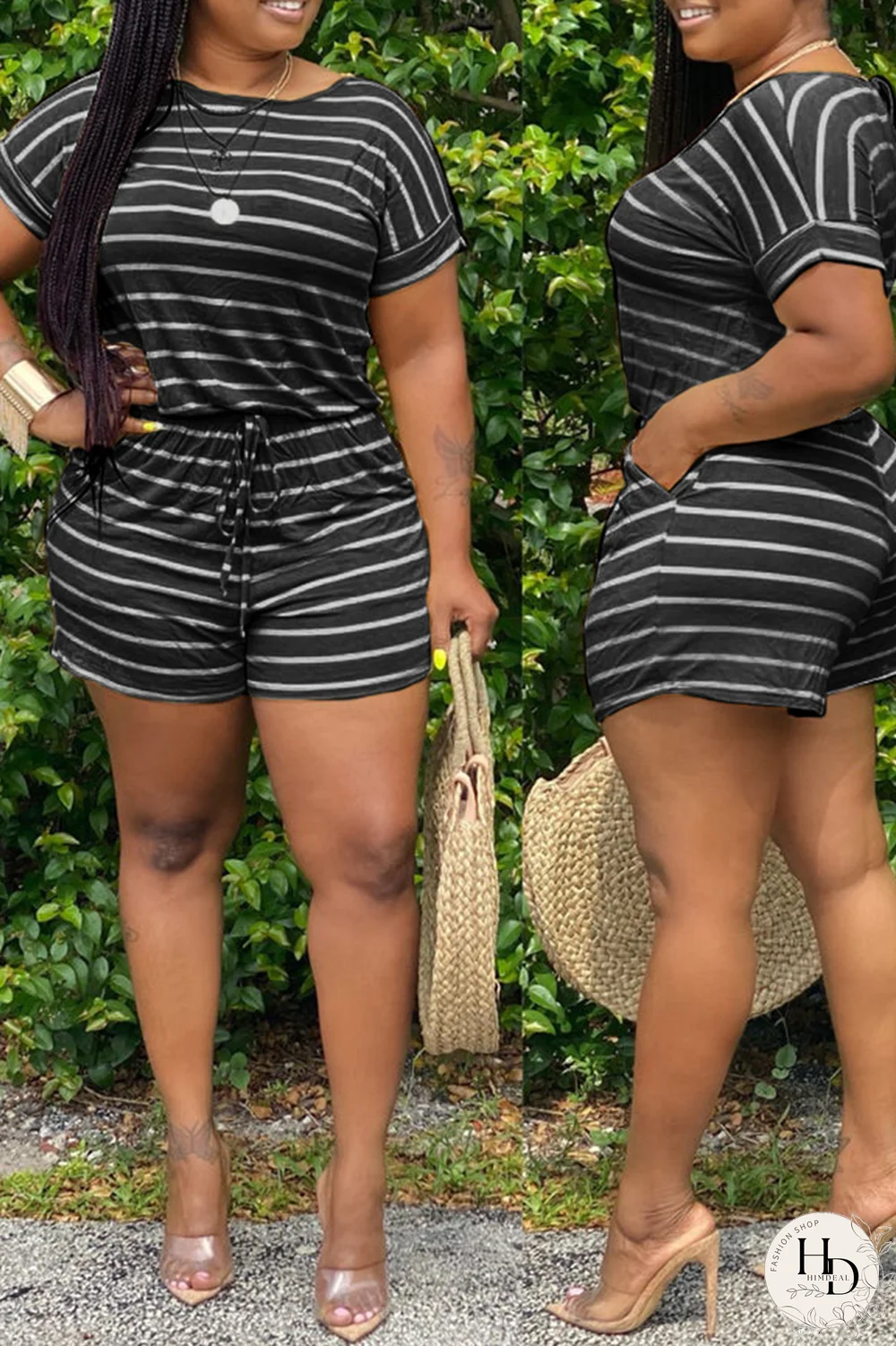 Yellow Casual Striped Split Joint O Neck Regular Jumpsuits